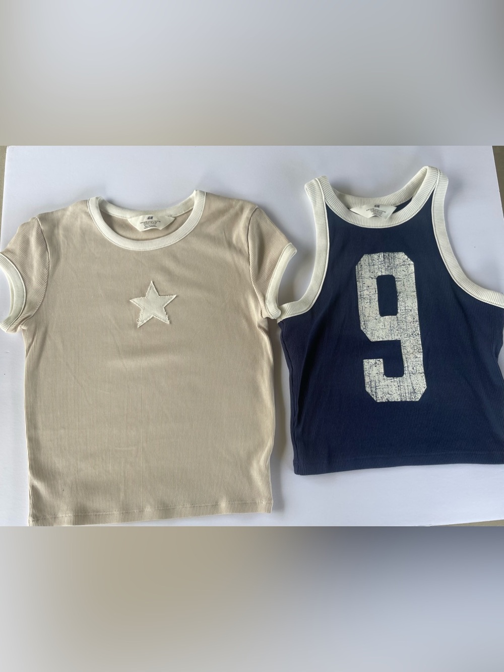 H&M Kids Cream Ribbed Tee with Star Appliqué  Both are USA 12/14 but fits 8/10